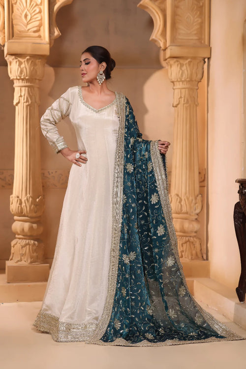 Royal Purple & Gold Brocade Anarkali Suit Set with Organza Dupatta