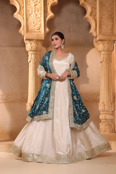Royal Purple & Gold Brocade Anarkali Suit Set with Organza Dupatta