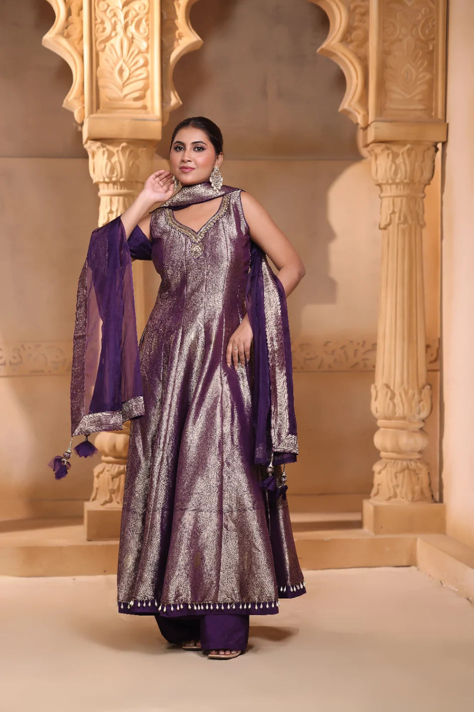 Elegant Off-White Silk Anarkali Suit Set with Heavily Embroidered Teal Dupatta