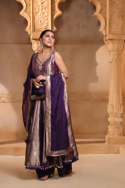 Elegant Off-White Silk Anarkali Suit Set with Heavily Embroidered Teal Dupatta